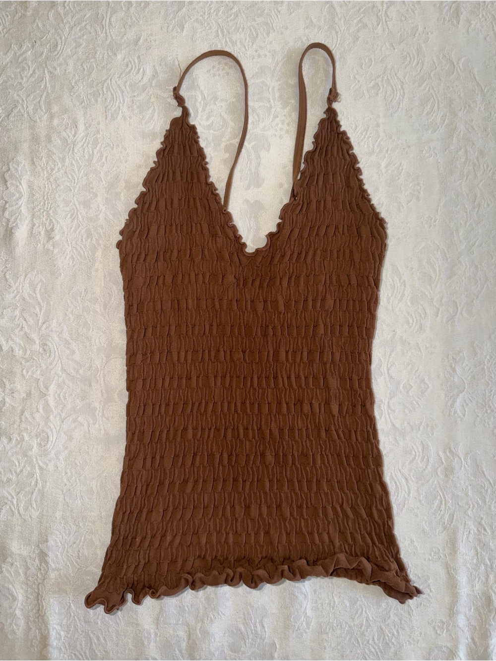 Free People Rust Brown Smocked V-Neck Cami
